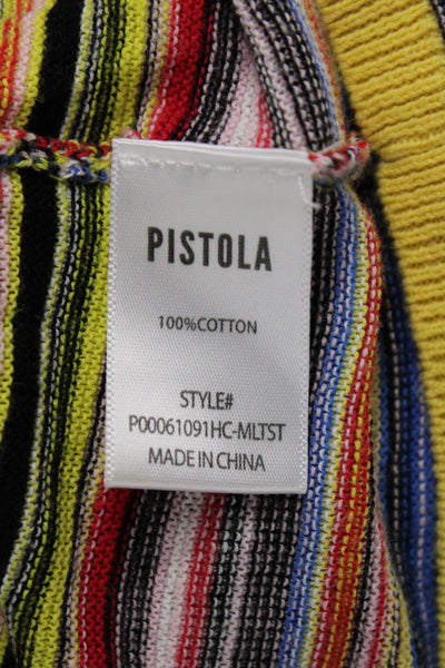 Pistola Women Basic Black Cotton Striped Crew Neck Short Sleeve T-Shirt Size S
