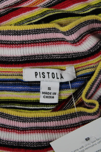 Pistola Women Basic Black Cotton Striped Crew Neck Short Sleeve T-Shirt Size S