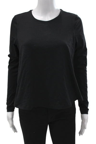 Susana Monaco Women Basic Long Sleeve Cotton Round Neck Top Black Size S