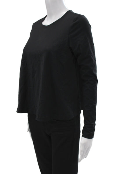 Susana Monaco Women Basic Long Sleeve Cotton Round Neck Top Black Size S