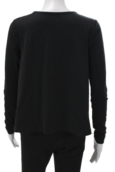 Susana Monaco Women Basic Long Sleeve Cotton Round Neck Top Black Size S