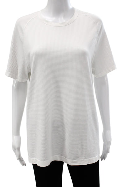 Lululemon Mens White Striped Crew Neck Short Sleeve T Shirt Polyester Size M