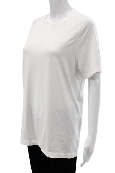 Lululemon Mens White Striped Crew Neck Short Sleeve T Shirt Polyester Size M