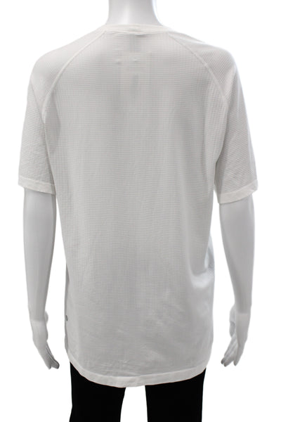 Lululemon Mens White Striped Crew Neck Short Sleeve T Shirt Polyester Size M