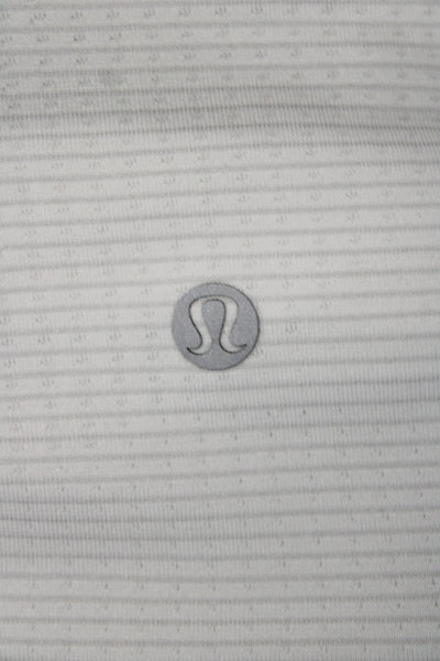 Lululemon Mens White Striped Crew Neck Short Sleeve T Shirt Polyester Size M