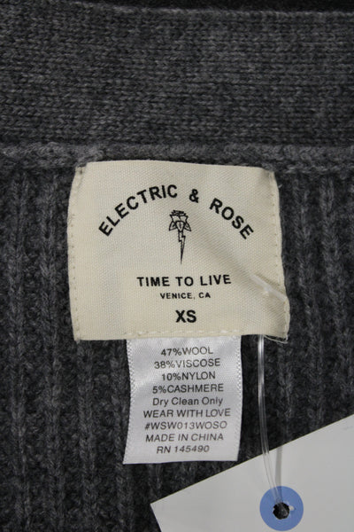 Electric & Rose Unisex Cardigan Gray V Neck Button Longsleeve Cashmere Size XS