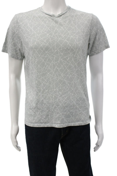 Theory Mens Gray V-Neck Geometric Cotton T-Shirt Size M