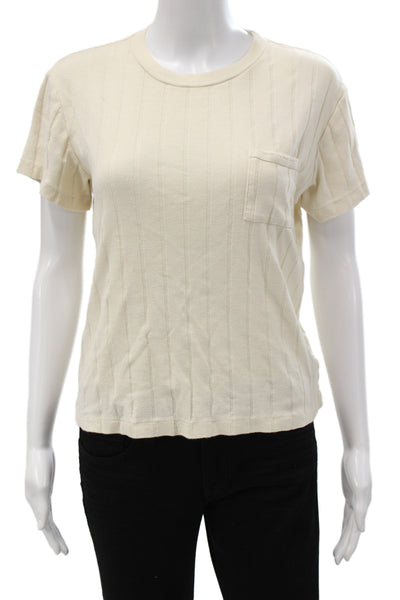 Re/Done Womens Basic Striped Cotton T-Shirt Beige Crew Short Sleeve Size M