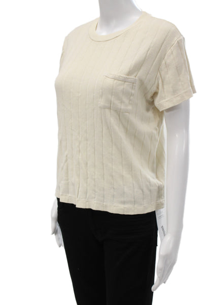 Re/Done Womens Basic Striped Cotton T-Shirt Beige Crew Short Sleeve Size M