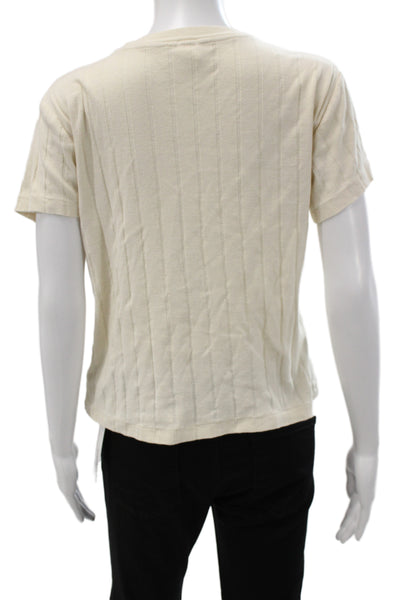 Re/Done Womens Basic Striped Cotton T-Shirt Beige Crew Short Sleeve Size M