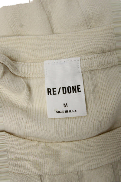 Re/Done Womens Basic Striped Cotton T-Shirt Beige Crew Short Sleeve Size M