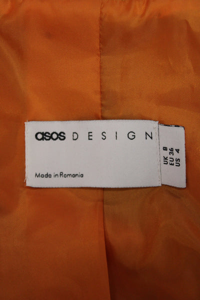 Asos Womens Orange Collared 80s Solid Long Sleeve Blazer Size 4