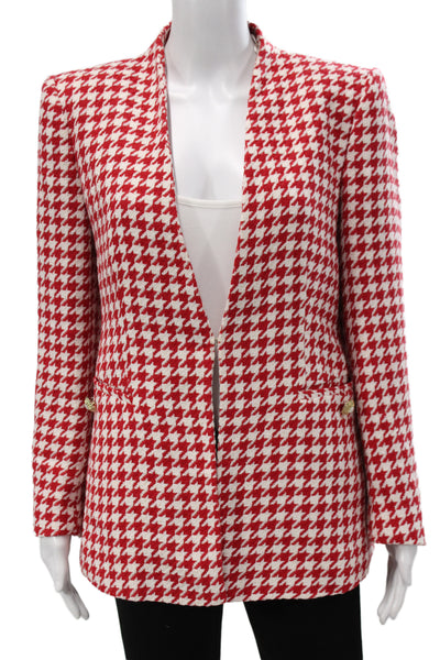 Zara Womens Red Checked Blazer Long Sleeve Button Size L