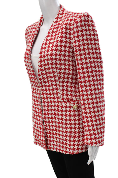 Zara Womens Red Checked Blazer Long Sleeve Button Size L