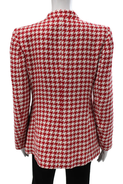 Zara Womens Red Checked Blazer Long Sleeve Button Size L