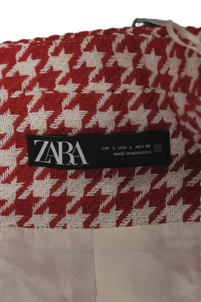 Zara Womens Red Checked Blazer Long Sleeve Button Size L