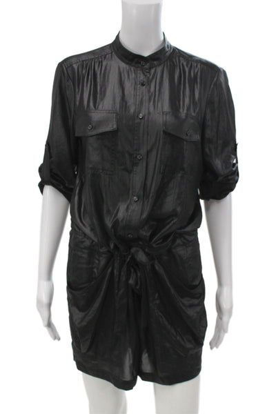 BCBG Max Azria Women Black Long Sleeve Round Neck Romper 100% Polyester Size M