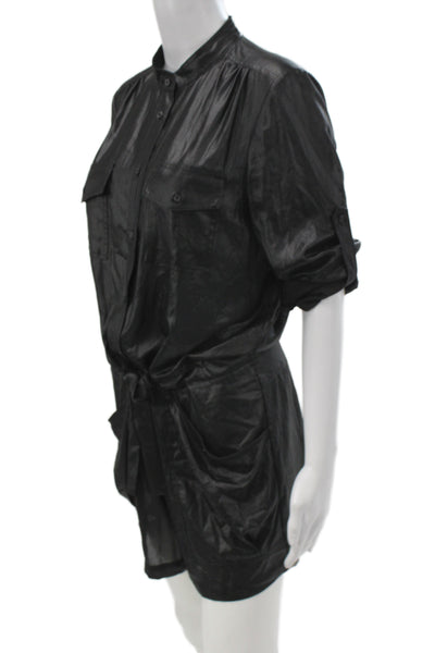 BCBG Max Azria Women Black Long Sleeve Round Neck Romper 100% Polyester Size M