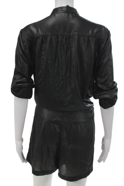 BCBG Max Azria Women Black Long Sleeve Round Neck Romper 100% Polyester Size M