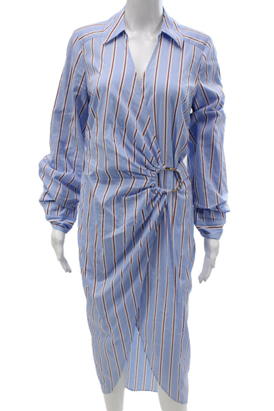 Veronica Beard Women Light Blue Striped Shirt Wrap Dress Size 6