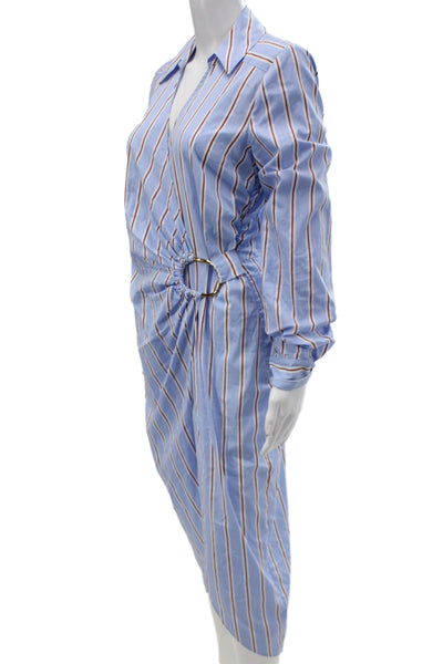 Veronica Beard Women Light Blue Striped Shirt Wrap Dress Size 6