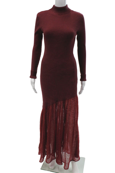 Commense Women Maxi Sweater Dress Red Mock Neck Long Sleeve Size S