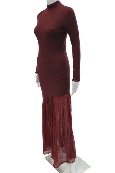 Commense Women Maxi Sweater Dress Red Mock Neck Long Sleeve Size S