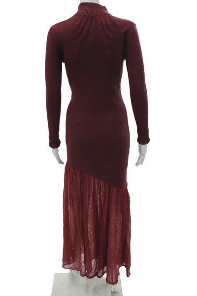 Commense Women Maxi Sweater Dress Red Mock Neck Long Sleeve Size S