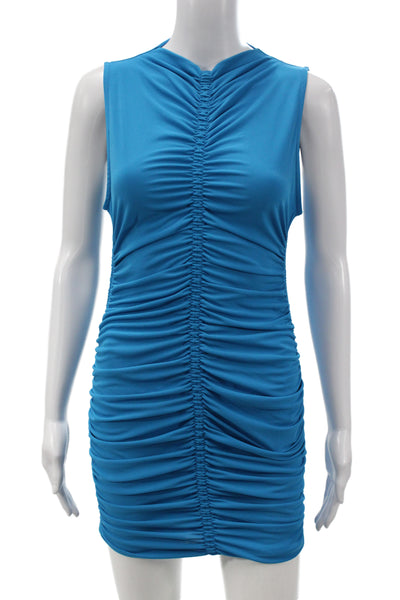 Zara Womens Blue Bodycon Knee Length Dress Sleeveless High Neck Size M