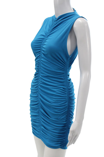 Zara Womens Blue Bodycon Knee Length Dress Sleeveless High Neck Size M
