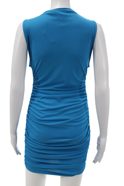 Zara Womens Blue Bodycon Knee Length Dress Sleeveless High Neck Size M