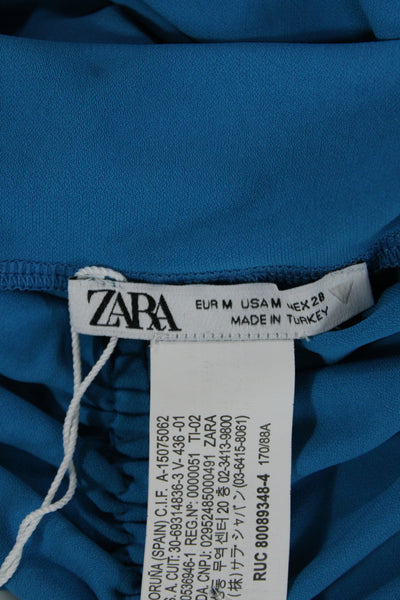 Zara Womens Blue Bodycon Knee Length Dress Sleeveless High Neck Size M