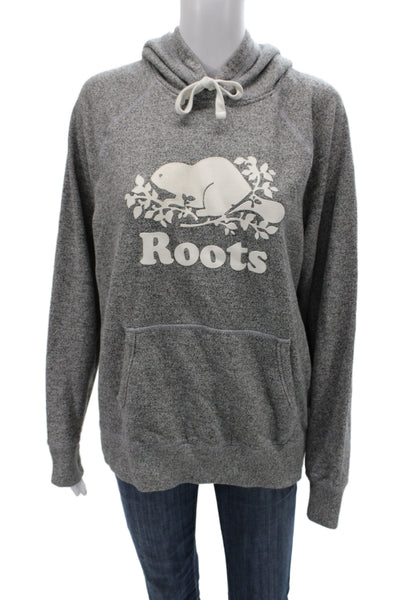 Roots Unisex Pullover Hoodie Gray Animal Graphic Drawstring Fall Size L