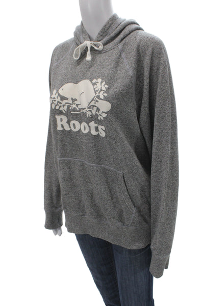 Roots Unisex Pullover Hoodie Gray Animal Graphic Drawstring Fall Size L