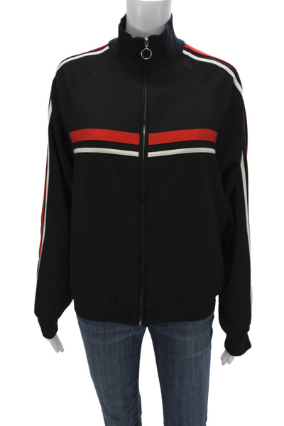 Zara Basic Unisex Bomber Jacket Black Striped High Neck Zip Size M