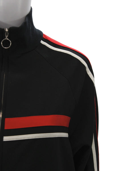 Zara Basic Unisex Bomber Jacket Black Striped High Neck Zip Size M