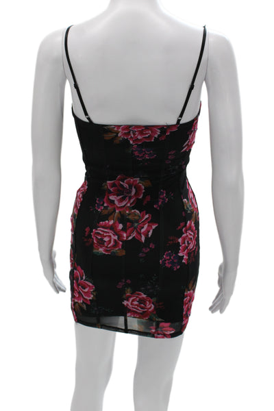 AFRM Womens Bodycon Mini Floral Black Dress Size XS