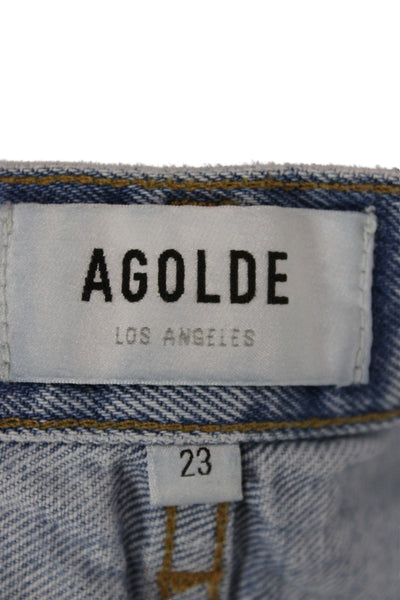 Agolde Unisex Light Blue Cotton 90s Shorts Button Closure Size 23