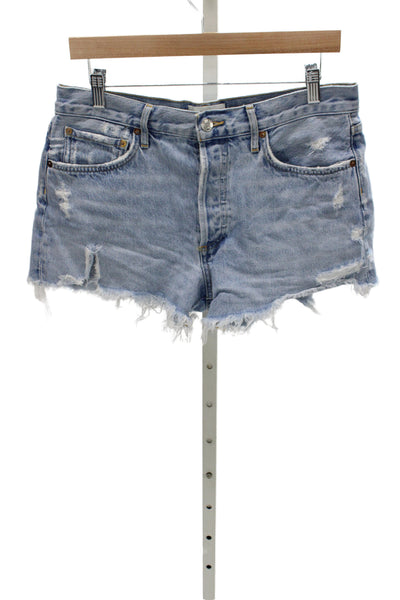 Agolde Unisex Light Blue Cotton 90s Shorts Button Closure Size 23