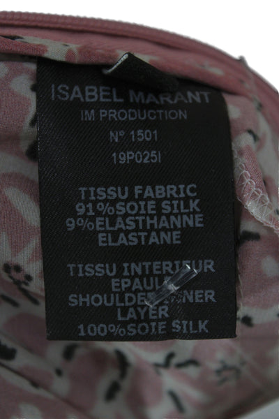 Isabel Marant Womens Pink Floral V-Neck 3/4 Sleeve Zip Blouse Silk Size 38