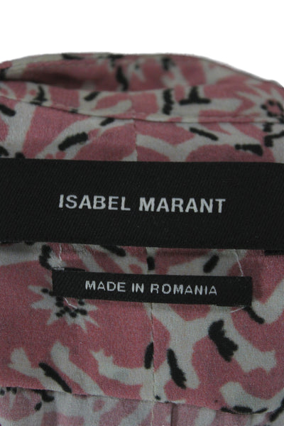 Isabel Marant Womens Pink Floral V-Neck 3/4 Sleeve Zip Blouse Silk Size 38