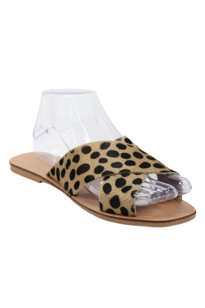 Seychelles Women's Leathe Criss Cross Strap Slide Sandals Animal Print Size 6.5