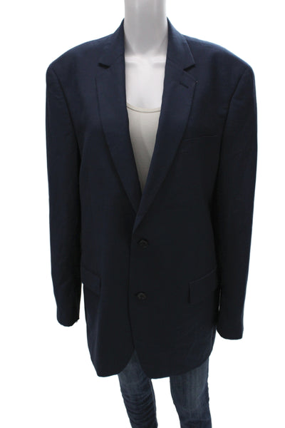 Michael Michael Kors Mens Dark Blue Collared Button Solid Blazer Size 42