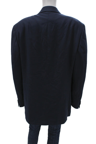 Michael Michael Kors Mens Dark Blue Collared Button Solid Blazer Size 42
