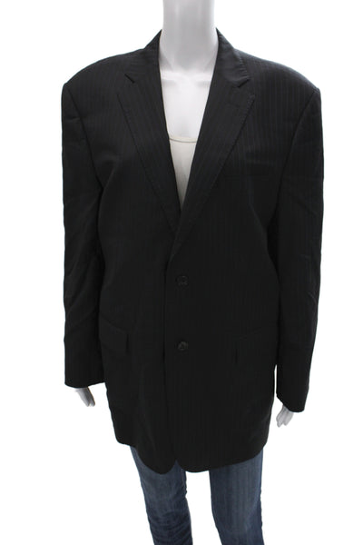 Ermenegildo Zegna Mens Black Striped Wool Silk Suit Jacket Button Size 48
