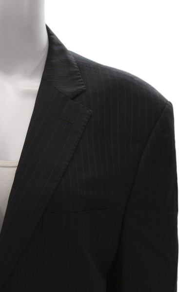 Ermenegildo Zegna Mens Black Striped Wool Silk Suit Jacket Button Size 48