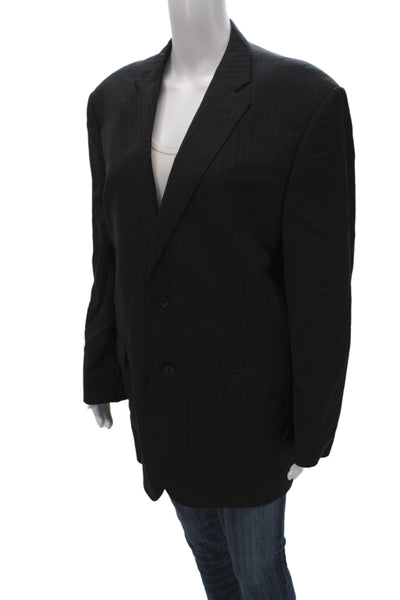 Ermenegildo Zegna Mens Black Striped Wool Silk Suit Jacket Button Size 48