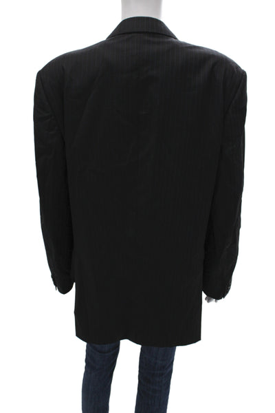 Ermenegildo Zegna Mens Black Striped Wool Silk Suit Jacket Button Size 48