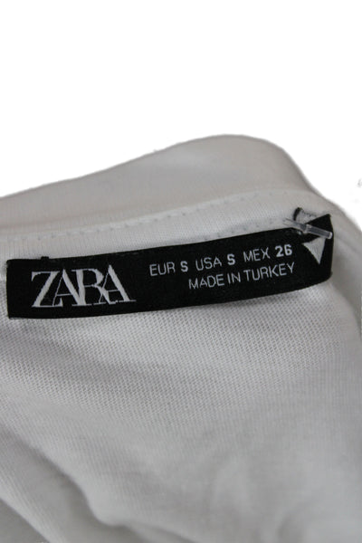 Zara Women Basic Sleeveless Cotton Crew Neck T-Shirt White Size S