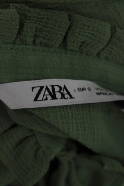 Zara Women Blouson Shirt Dress Green Long Sleeve High Neck Polyester Size S